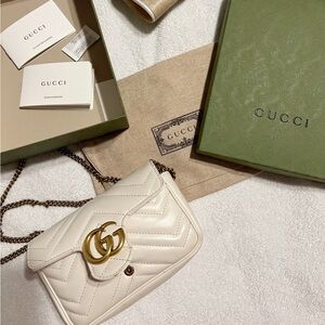 SOLD - GUCCI MARMONT LEATHER SUPER MINI BAG authentic gently worn cream bag